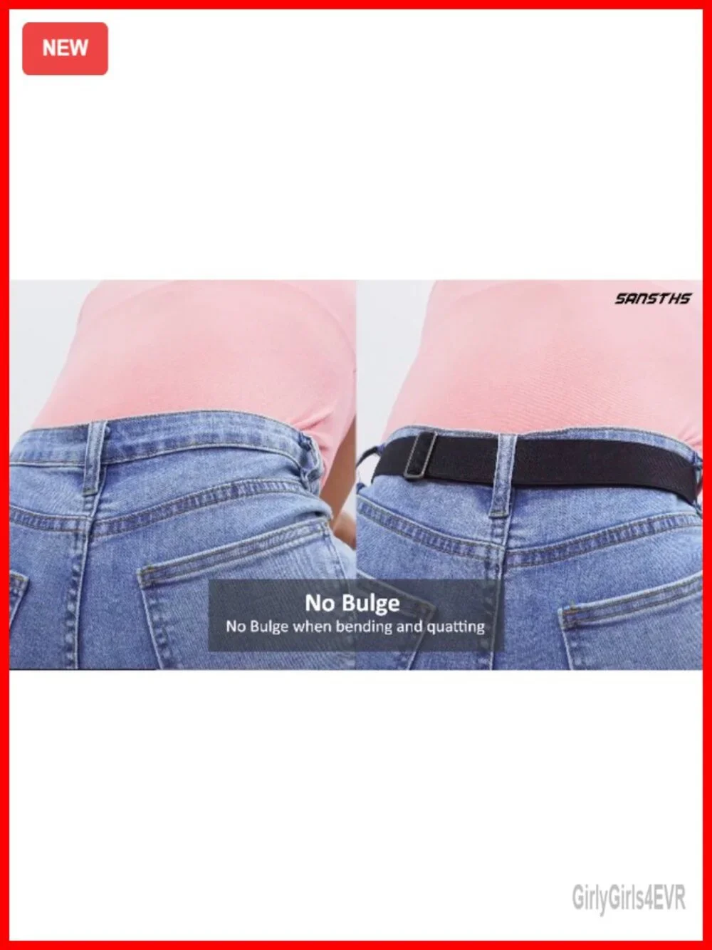 No Show Invisible Elastic Stretch Belt for Women Flat Buckle Adjustable Waist